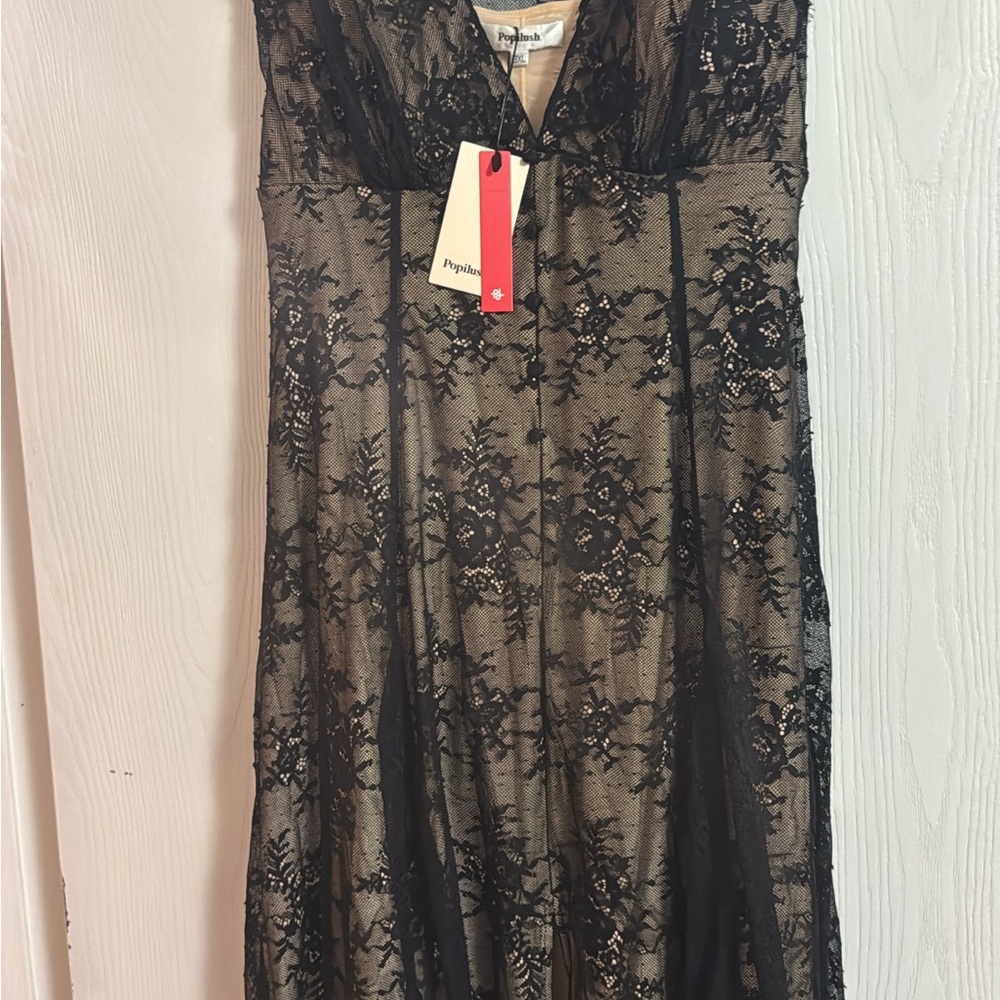 Popilush shapewear boho floral lace front slit maxi dress - Picture 6 of 13